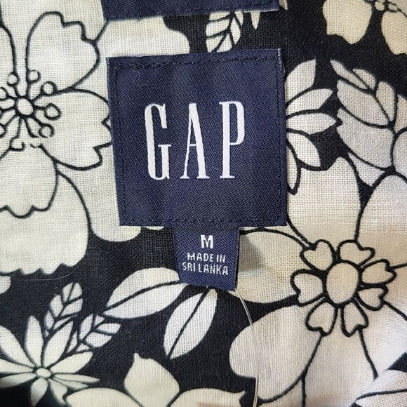Gap Women's Black & White Flowered Linen Blend Blouse - Picture 3 of 11